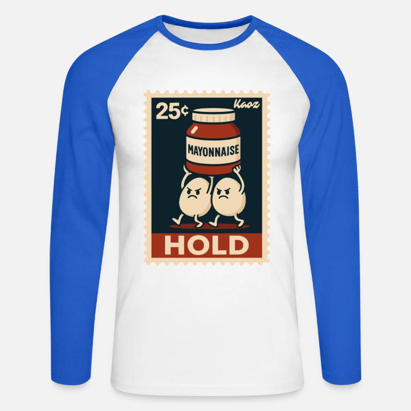 Zwei Eier tragen mit Mayonnaise - Unisex Baseballshirt langarm - Weiß/Royalblau
