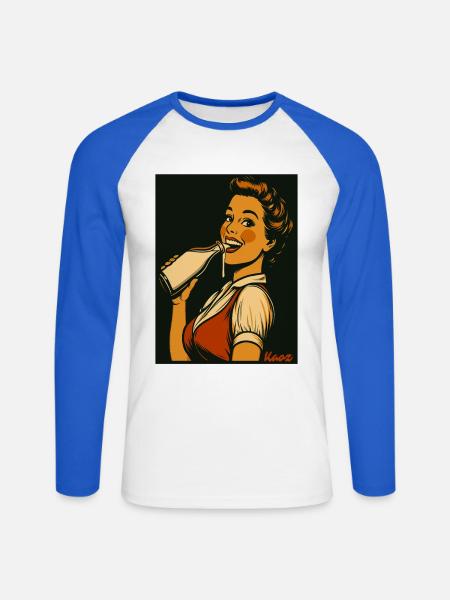 Retro Dame mit Milch Getränk - Unisex Baseballshirt langarm - Weiß/Royalblau