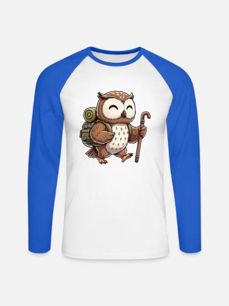 Niedliche Wander-Eulen-Vogel-Trekkingkunst - Unisex Baseballshirt langarm - Weiß/Royalblau