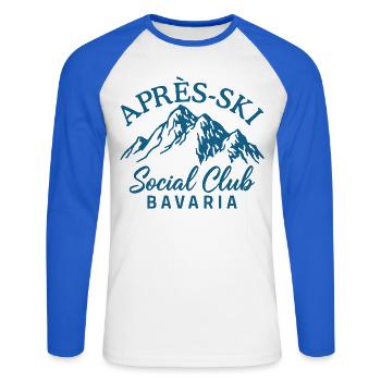 Apres Ski Social Club Bavaria - Unisex Baseballshirt langarm - Weiß/Royalblau - Vorne - Nik (191cm)