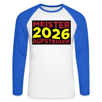 Champion et équipe promue 2026 - T-shirt baseball manches longues Homme - blanc/bleu royal - Devant - Nik (191cm)