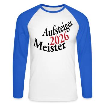 Champion and promoted team 2026 - Unisex Long Sleeve Baseball T-Shirt - white/royal blue - Front - Nik (191cm)