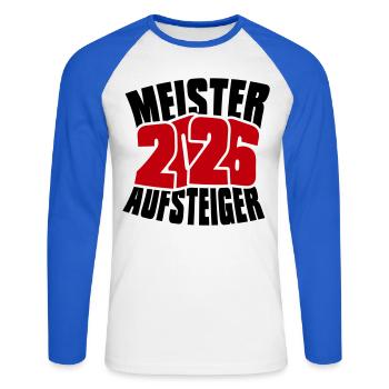 Champion and promoted team 2026 - Unisex Long Sleeve Baseball T-Shirt - white/royal blue - Front - Nik (191cm)