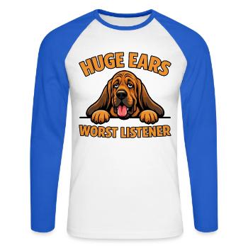 Bloodhound, Grandes Oreilles Pire Auditeur - T-shirt baseball manches longues Homme - blanc/bleu royal - Devant - Nik (191cm)