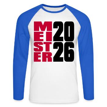 Meister 2026 Meisterschaft - Unisex Baseballshirt langarm - Weiß/Royalblau - Vorne - Nik (191cm)