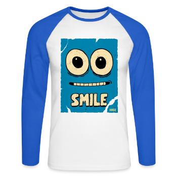 Visage de dessin animé bleu riant - T-shirt baseball manches longues Homme - blanc/bleu royal - Devant - Nik (191cm)