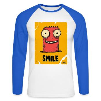 Lustiger Monster mit Smile - Unisex Baseballshirt langarm - Weiß/Royalblau - Vorne - Nik (191cm)