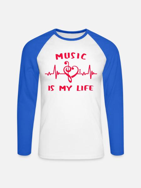 MUSIC IS MY LIFE - Musikliebe - Unisex Baseballshirt langarm - Weiß/Royalblau
