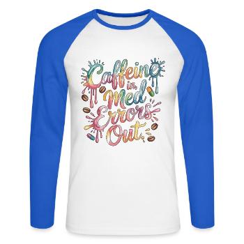 Pharmacien hospitalier Caféine dans les erreurs médicales - T-shirt baseball manches longues Homme - blanc/bleu royal - Devant - Nik (191cm)