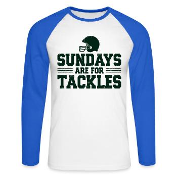 Sundays are for Tackles Football Fan Sport - Unisex Long Sleeve Baseball T-Shirt - white/royal blue - Front - Nik (191cm)
