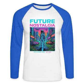 Zukunftsnostalgie Raumstadt - Unisex Baseballshirt langarm - Weiß/Royalblau - Vorne - Nik (191cm)