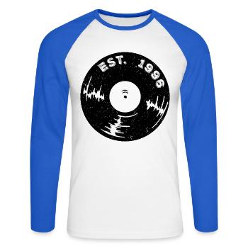 30e anniversaire du millésime 1996 - T-shirt baseball manches longues Homme - blanc/bleu royal - Devant - Nik (191cm)