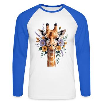 Giraffe with flower wreath - Unisex Long Sleeve Baseball T-Shirt - white/royal blue - Front - Nik (191cm)