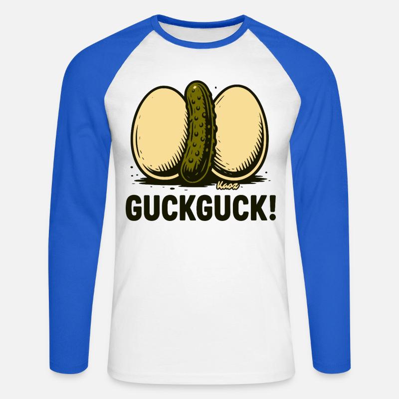 Zwei hartgekochte Eier mit einer Gurke - Unisex Baseballshirt langarm - Weiß/Royalblau