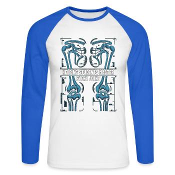 PT Educator Helping Students Master Physiotherapy - Unisex Long Sleeve Baseball T-Shirt - white/royal blue - Front - Nik (191cm)