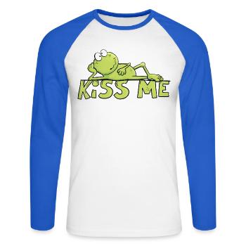 Kiss Me Frog Toad Fairy Tale Funny Frog - Unisex Long Sleeve Baseball T-Shirt - white/royal blue - Front - Nik (191cm)