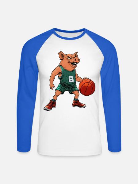 Schweine Basketballer/ Basketball Sau - Unisex Baseballshirt langarm - Weiß/Royalblau