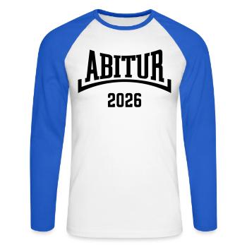 Abitur 2026 (Abiturient / Abi 26 / Konkav / B) - T-shirt baseball manches longues Homme - blanc/bleu royal - Devant - Nik (191cm)