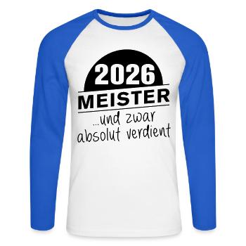 Champion 2026 and absolutely deserved - Unisex Long Sleeve Baseball T-Shirt - white/royal blue - Front - Nik (191cm)