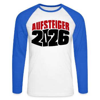 Promu Promotion 2026 - T-shirt baseball manches longues Homme - blanc/bleu royal - Devant - Nik (191cm)
