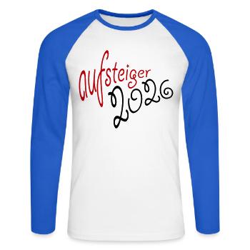 Promu Promotion 2026 - T-shirt baseball manches longues Homme - blanc/bleu royal - Devant - Nik (191cm)