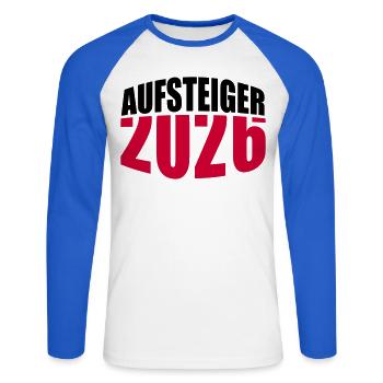 Aufsteiger 2026 Aufstieg - Unisex Baseballshirt langarm - Weiß/Royalblau - Vorne - Nik (191cm)