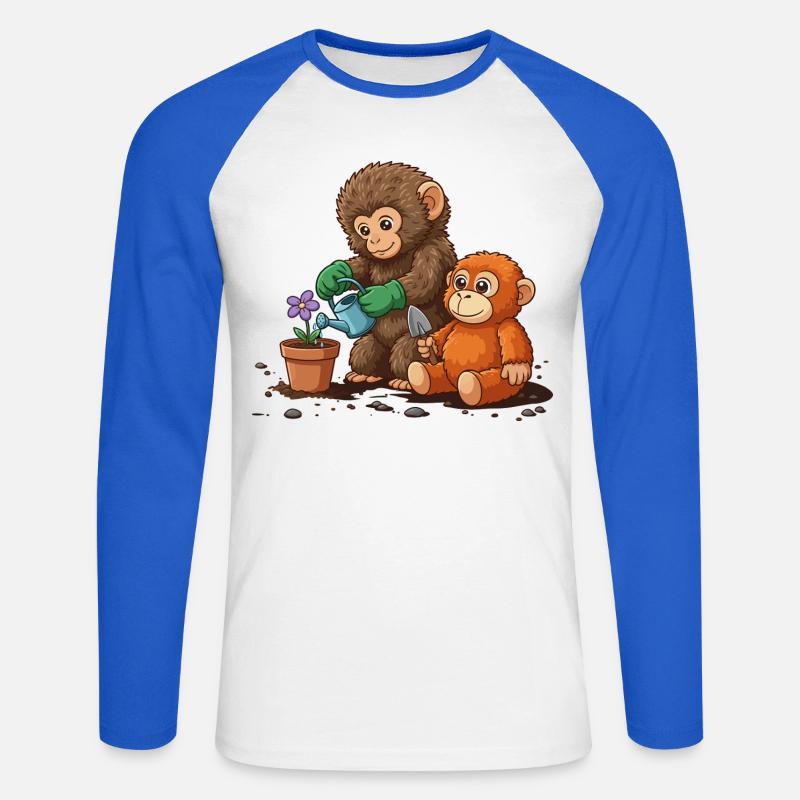 the monkey punch - Affe Gartenarbeit - Unisex Baseballshirt langarm - Weiß/Royalblau