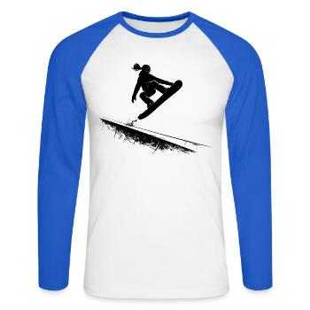 Snowboarder Slopestyle Action Saut Libre - T-shirt baseball manches longues Homme - blanc/bleu royal - Devant - Nik (191cm)