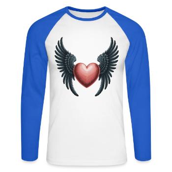 Heart with Wings T-Shirt Gothic Style - Unisex Long Sleeve Baseball T-Shirt - white/royal blue - Front - Nik (191cm)