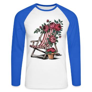 T-shirt de chaise longue vintage – Été et fleurs - T-shirt baseball manches longues Homme - blanc/bleu royal - Devant - Nik (191cm)