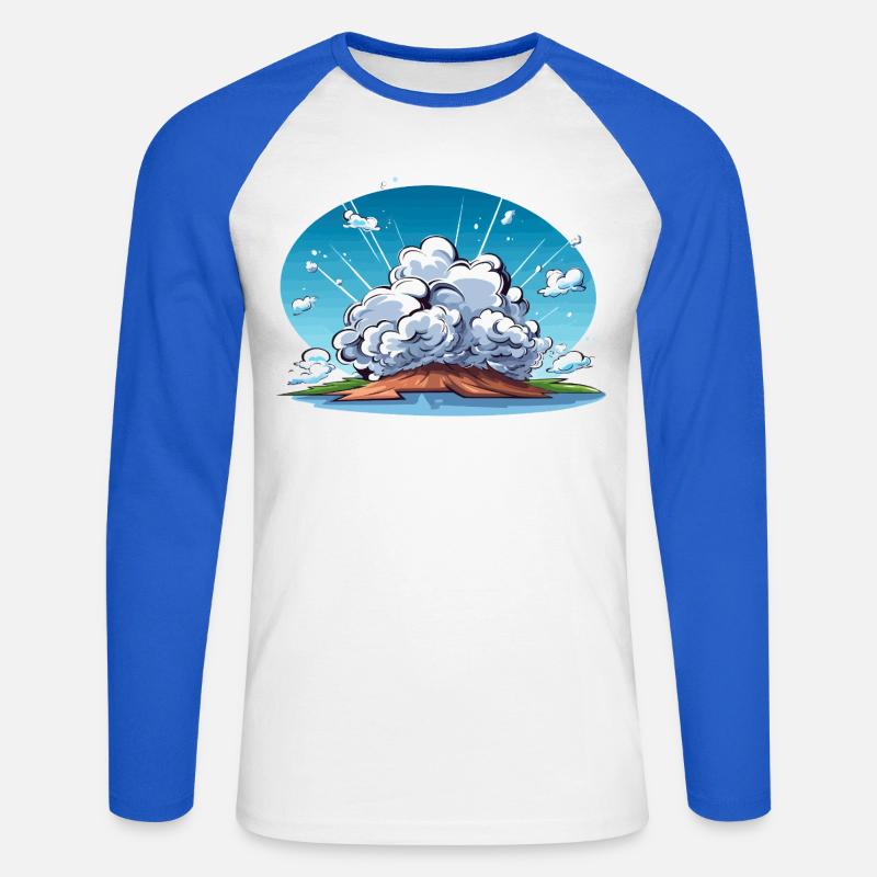 Comic Explosion im Landschaftspanorama - Unisex Baseballshirt langarm - Weiß/Royalblau