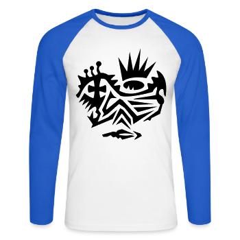 Gesicht Tattoo Tribal mit Kreuz - Unisex Baseballshirt langarm - Weiß/Royalblau - Vorne - Nik (191cm)
