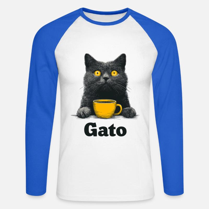 Gato Kaffee Blick Katze - Unisex Baseballshirt langarm - Weiß/Royalblau