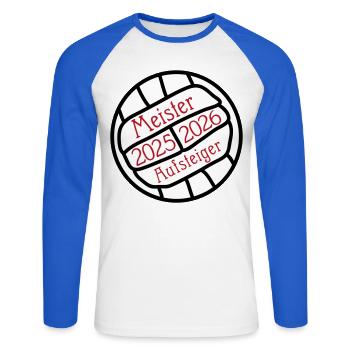 Champion and promoted team 2025/2026 - Unisex Long Sleeve Baseball T-Shirt - white/royal blue - Front - Nik (191cm)