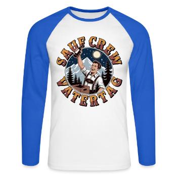 Father's Day Shirt Booze Crew - Unisex Long Sleeve Baseball T-Shirt - white/royal blue - Front - Nik (191cm)