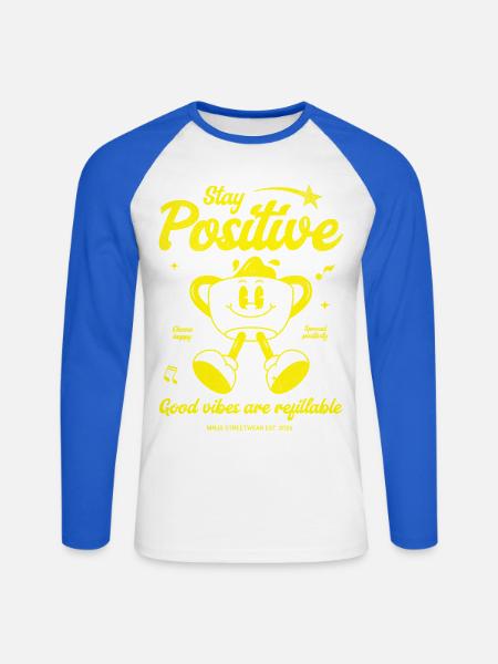 Stay Positive Kaffeebecher Motiv - Unisex Baseballshirt langarm - Weiß/Royalblau