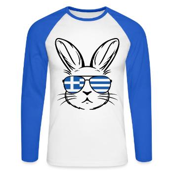Griechische Oster-griechische Flagge Osterhase - Unisex Baseballshirt langarm - Weiß/Royalblau - Vorne - Nik (191cm)