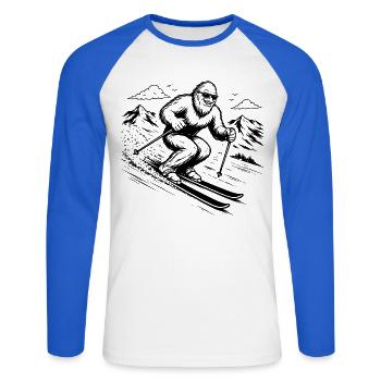 Skieurs Sasquatch Bigfoot en montagne - T-shirt baseball manches longues Homme - blanc/bleu royal - Devant - Nik (191cm)