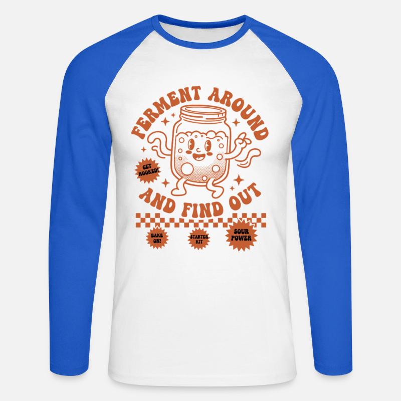 Fermenta il lievito madre e scopri come cuocere il pane - Maglia da baseball a manica lunga da uomo - bianco/blu royal