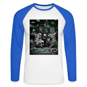 St Patrick Capybara Toast in the Pub - Unisex Long Sleeve Baseball T-Shirt - white/royal blue - Front - Nik (191cm)