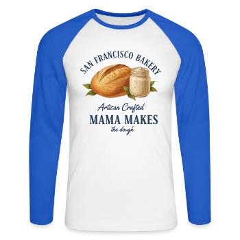 Sourdough Bread Baking Baker Mama Makes The Dough - Unisex Long Sleeve Baseball T-Shirt - white/royal blue - Front - Nik (191cm)