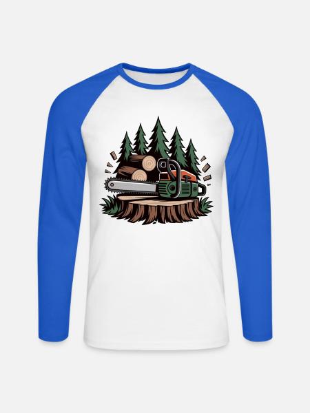 Holzfäller T-Shirt Motorsäge – Waldarbeiter - Unisex Baseballshirt langarm - Weiß/Royalblau