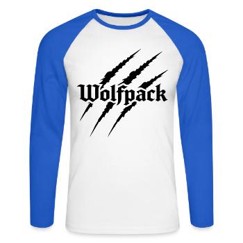Wolfsrudel - Unisex Baseballshirt langarm - Weiß/Royalblau - Vorne - Nik (191cm)