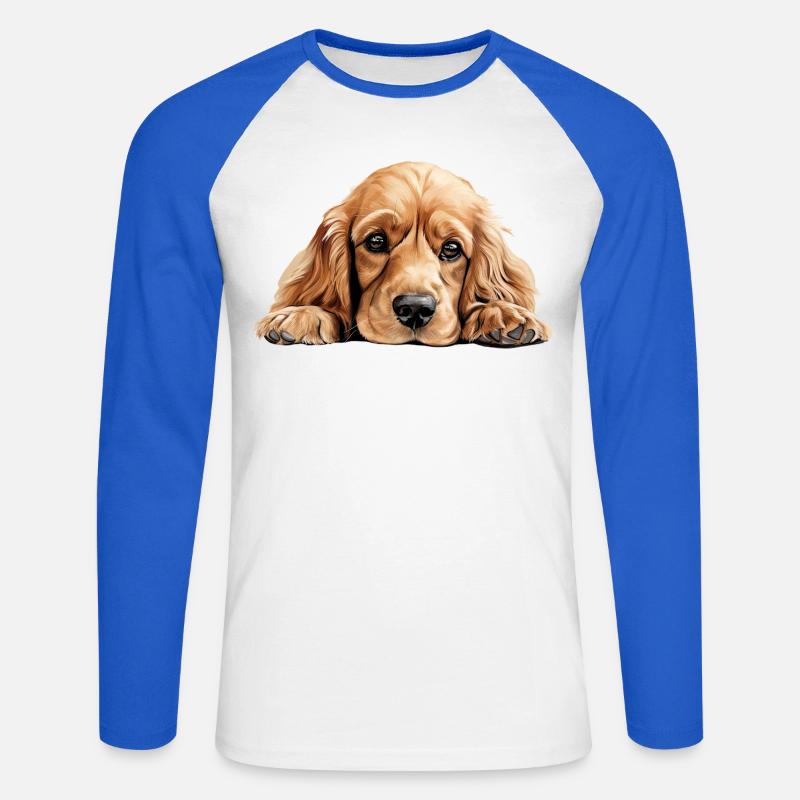 Cane Cocker Spaniel - Maglia da baseball a manica lunga da uomo - bianco/blu royal