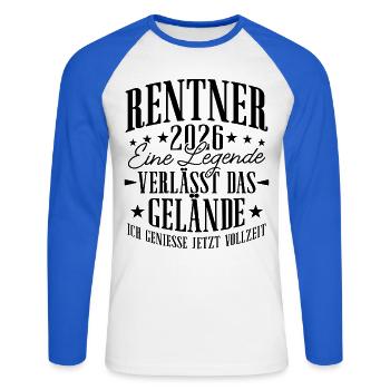 Rentner 2026 Rente Ruhestand Geschenk - Unisex Baseballshirt langarm - Weiß/Royalblau - Vorne - Nik (191cm)