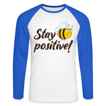 Stay Positive Grumpy Bee Humor Outfit - Unisex Baseballshirt langarm - Weiß/Royalblau - Vorne - Nik (191cm)