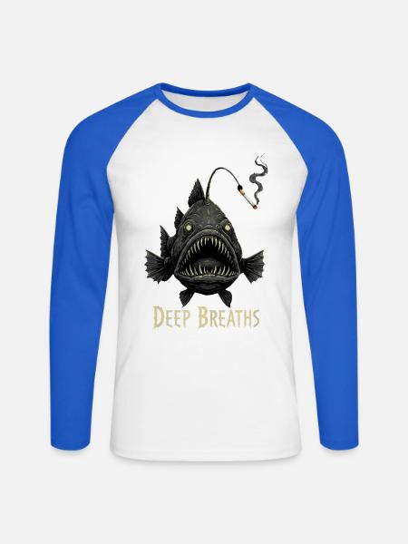 Anglerfisch Deep Breaths - Unisex Baseballshirt langarm - Weiß/Royalblau