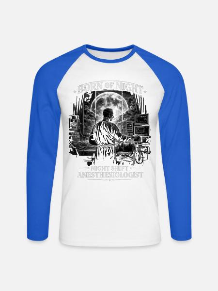 Born of Night: Nachtschicht-Anästhesist - Unisex Baseballshirt langarm - Weiß/Royalblau