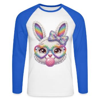 Lunettes en forme de cœur bulle de Lapin de Pâques arc-en-ciel - T-shirt baseball manches longues Homme - blanc/bleu royal - Devant - Nik (191cm)