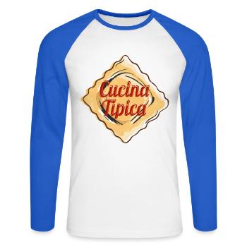 Cucina Tipica für Italien Ravioli Pasta Food Lover - Unisex Baseballshirt langarm - Weiß/Royalblau - Vorne - Nik (191cm)